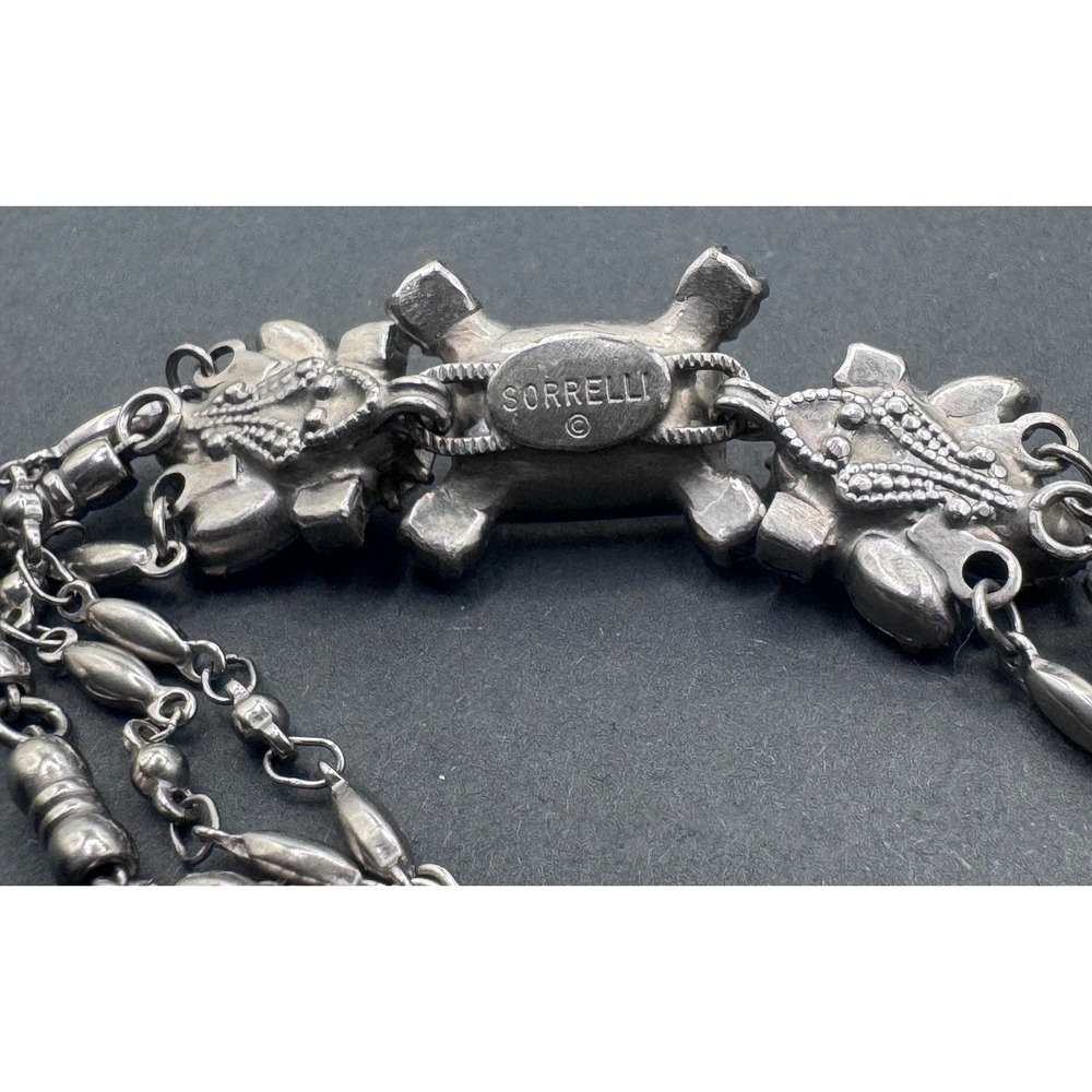 Sorrelli Blue Crystal Floral Statement Bracelet Antiqued Silver Tone Adjustable - Picture 4 of 9